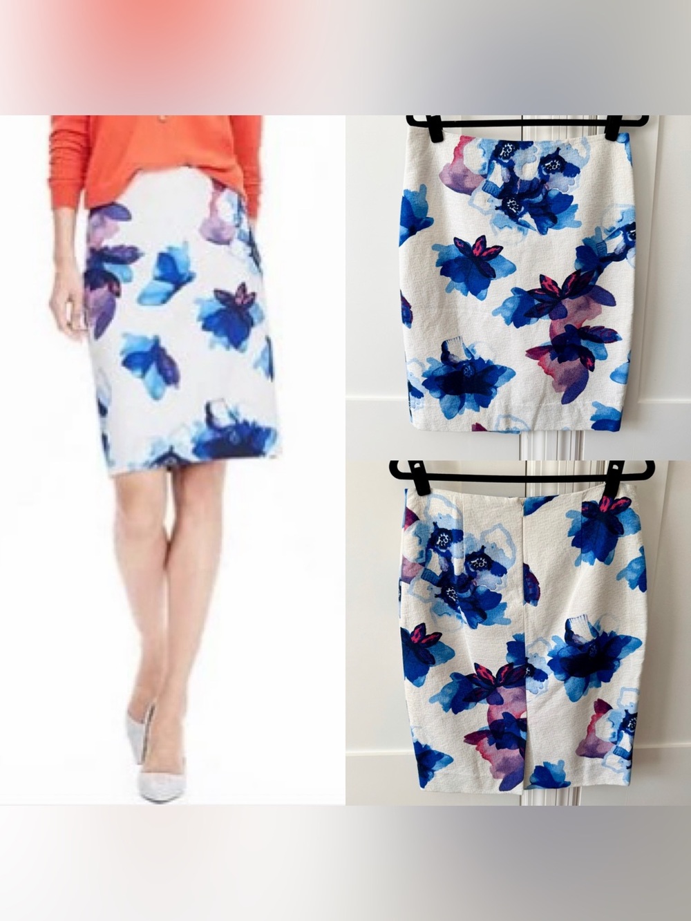 Banana Republic Celia Watercolor Floral Pencil Skirt Blue Sz 6